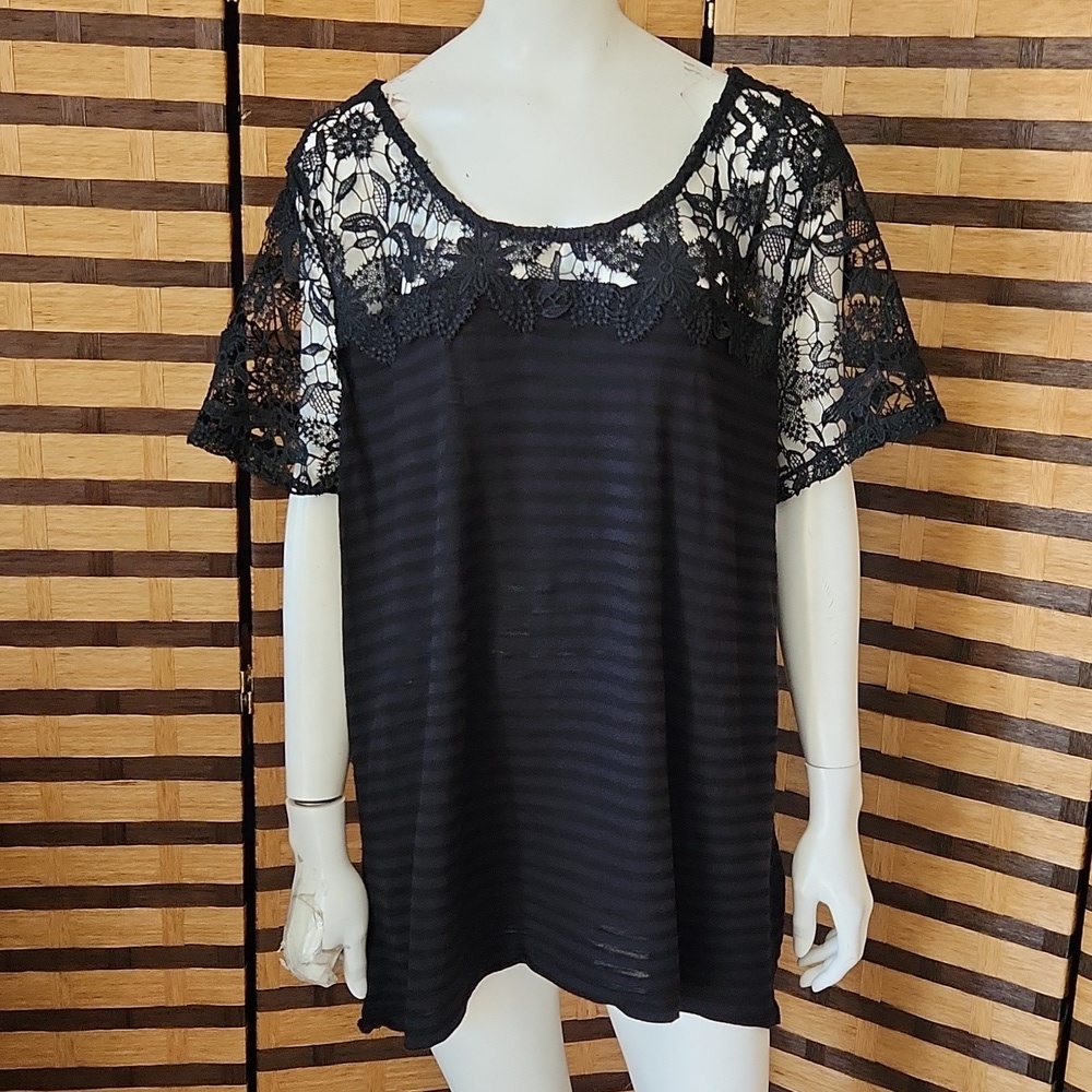 Lane Bryant black lace detail top